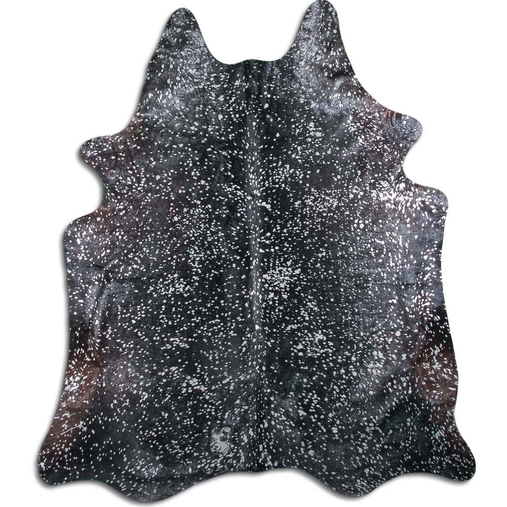 Authentic Leather Hides, Cowhide Area Rug, Black & Metallic Silver