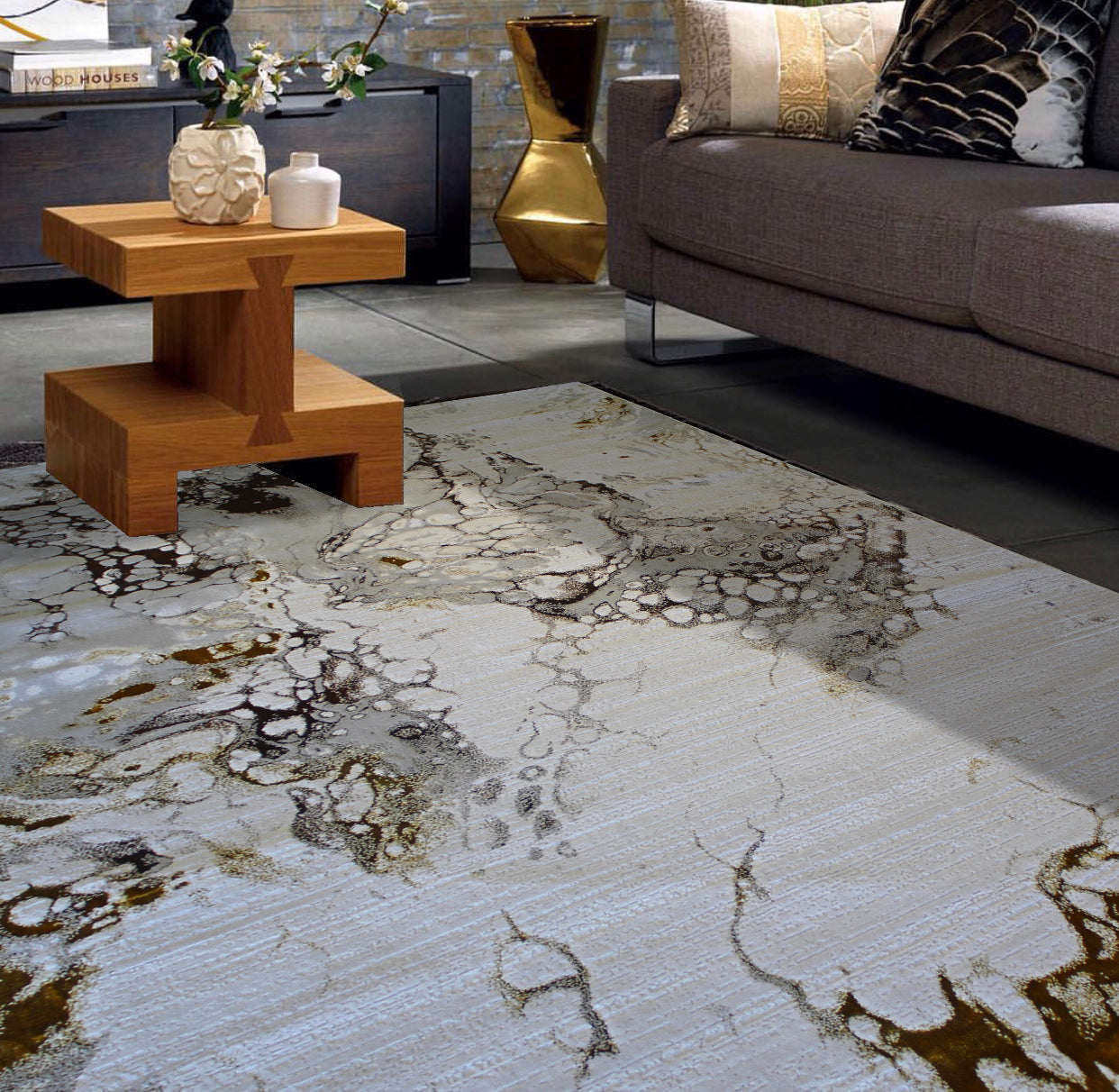 Maximus Iridescence Indoor | Outdoor Area Rug, Gold & Silver
