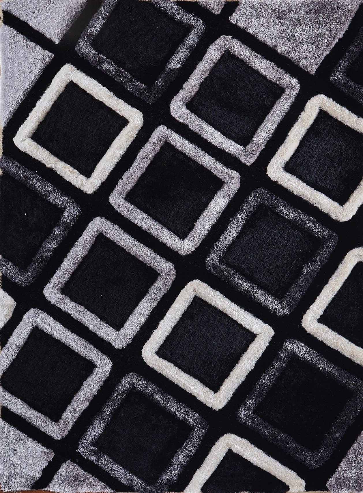 3D Oblique Grid Shag Area Rug, Gray