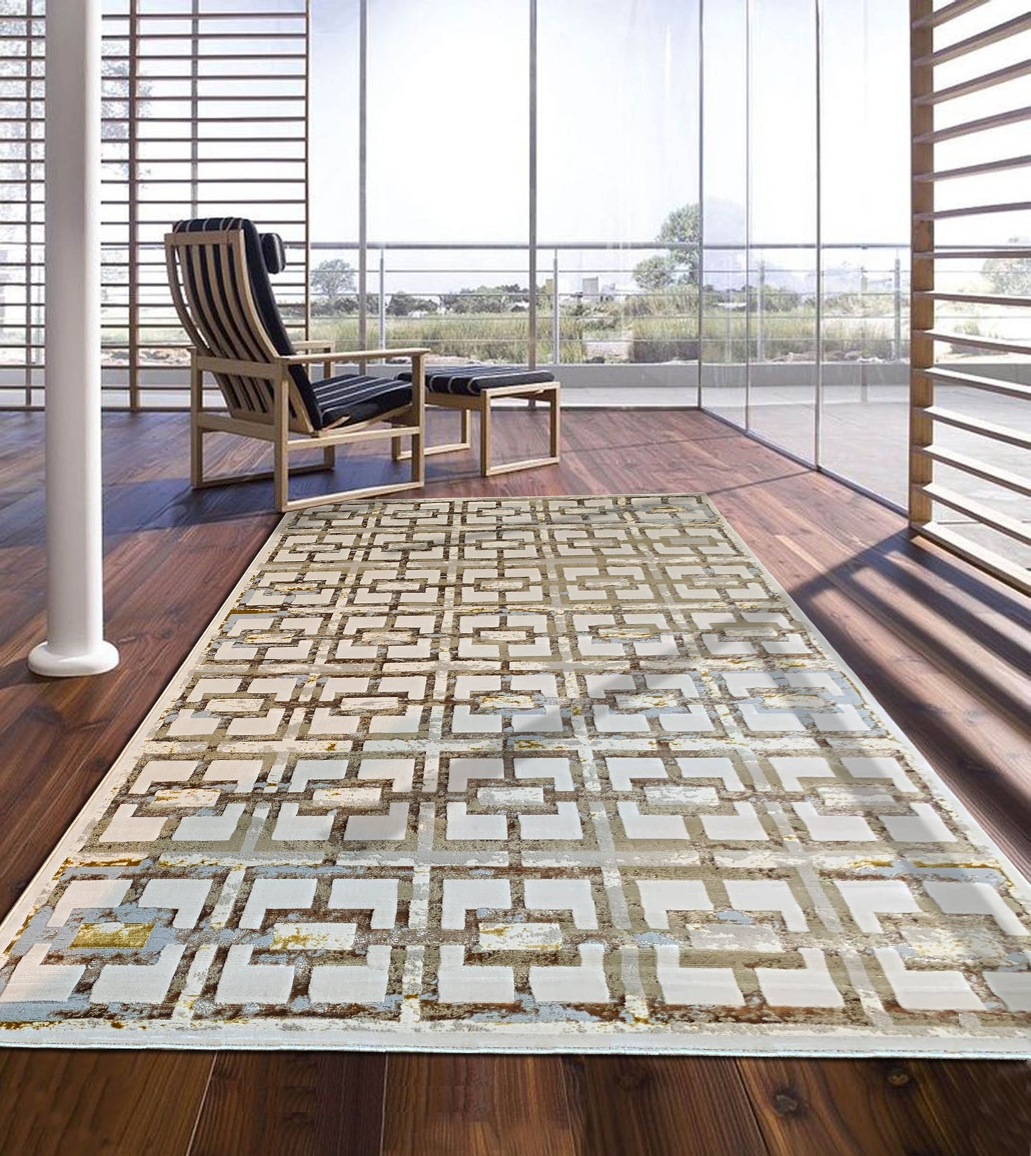 Maximus Fortress Indoor | Outdoor Area Rug, Beige & Gold