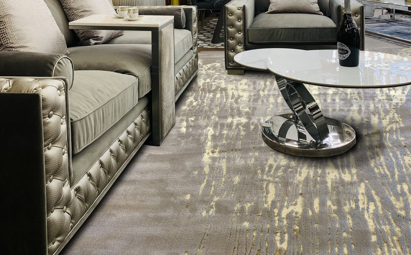 Maximus Golden Rain Indoor | Outdoor Area Rug, Beige & Gold