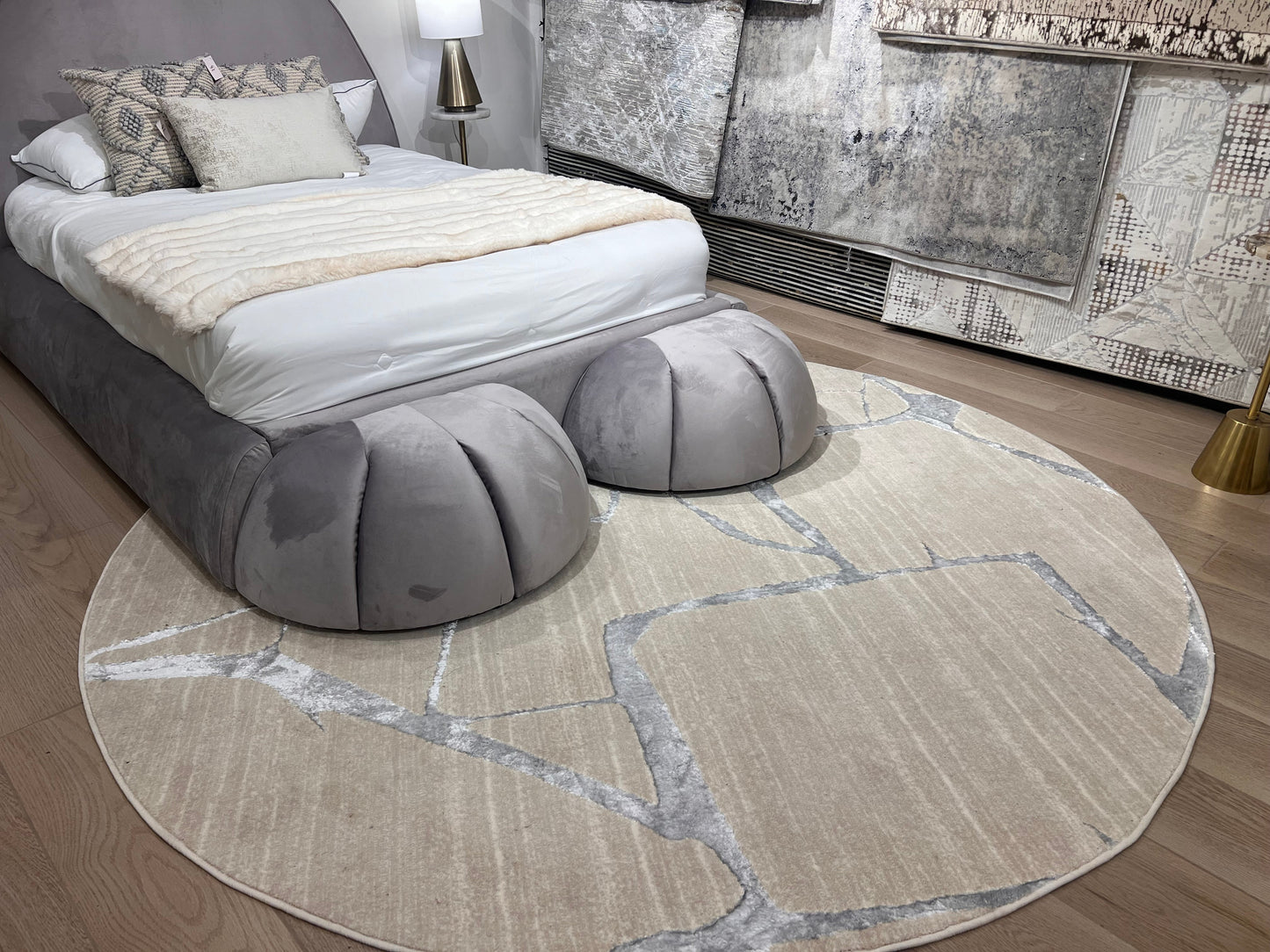 Biv Frosted Fissures Indoor | Outdoor Area Rug, Beige & Silver