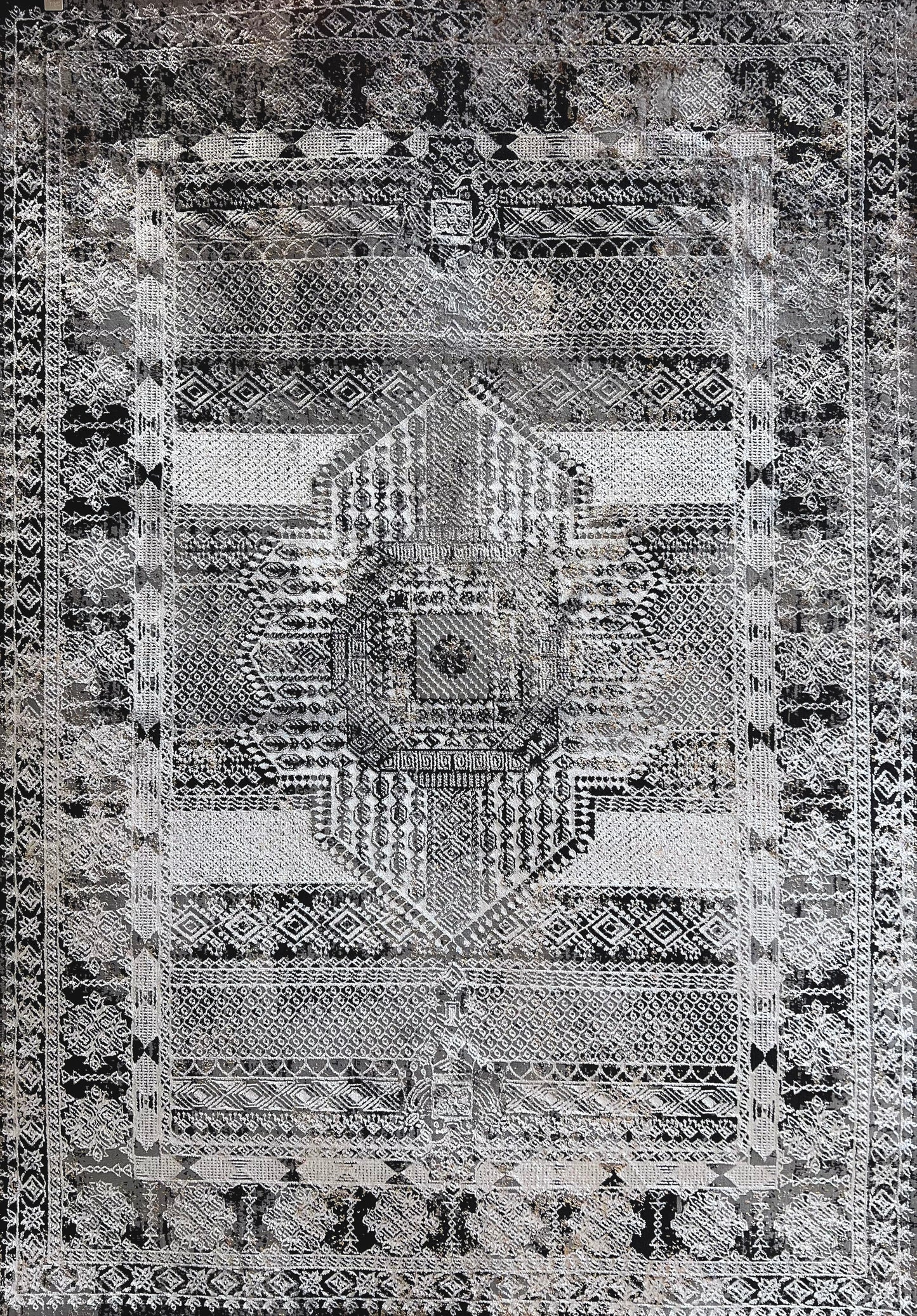 Devo Sacred Temple Area Rug, Platinum & Gray
