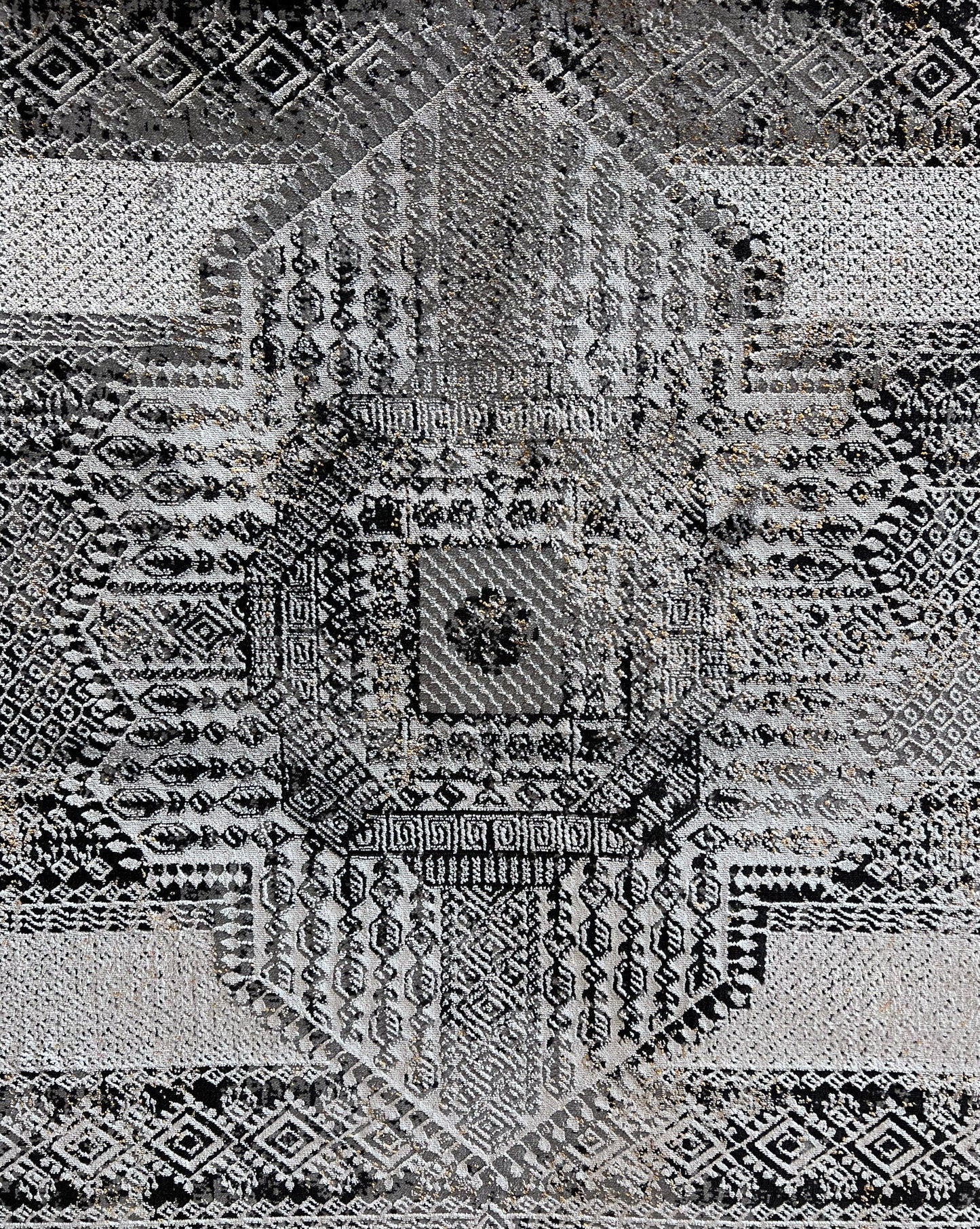 Devo Sacred Temple Area Rug, Platinum & Gray