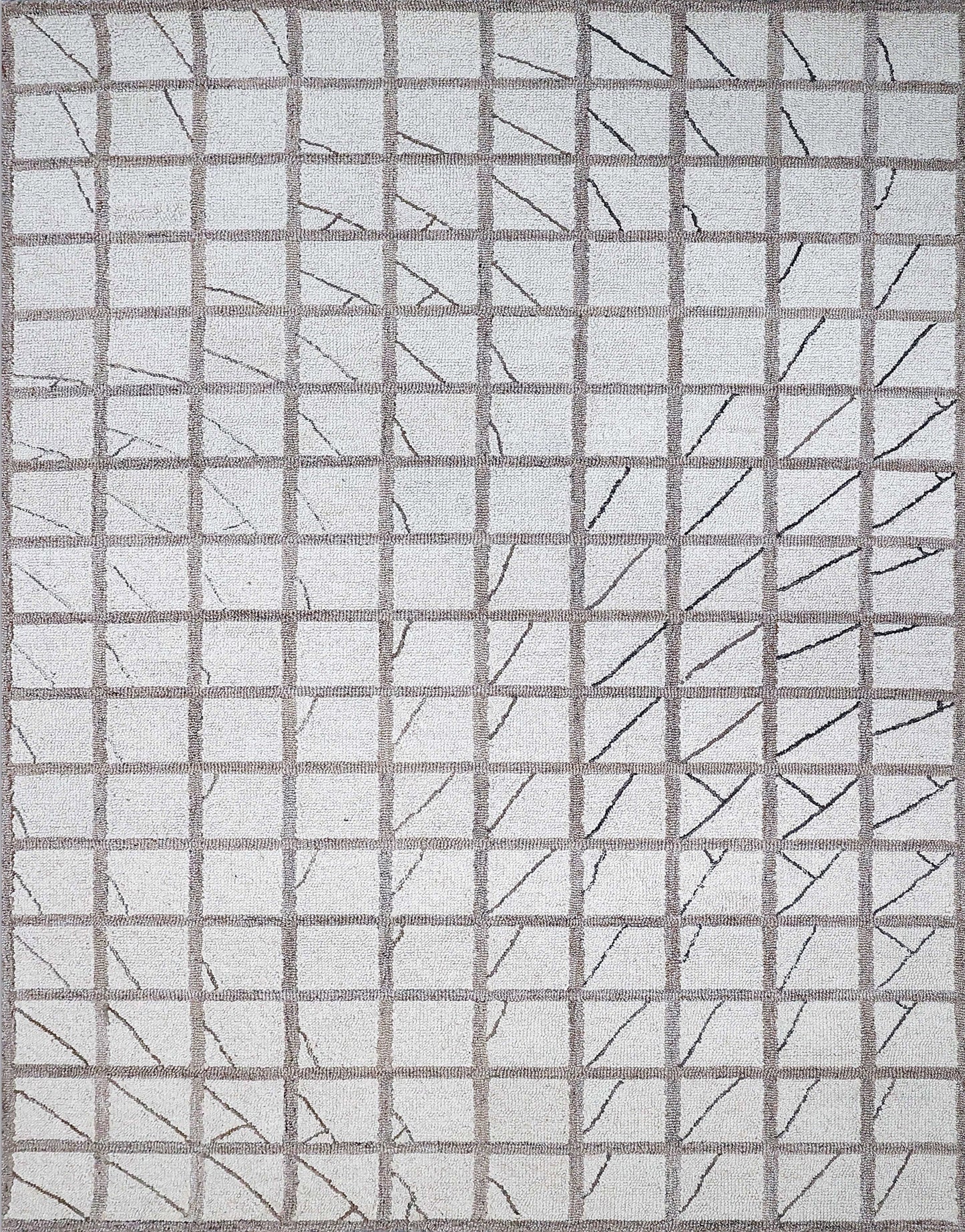 Finite Mosaics, Tactical Grid Area Rug, Ivory & Beige
