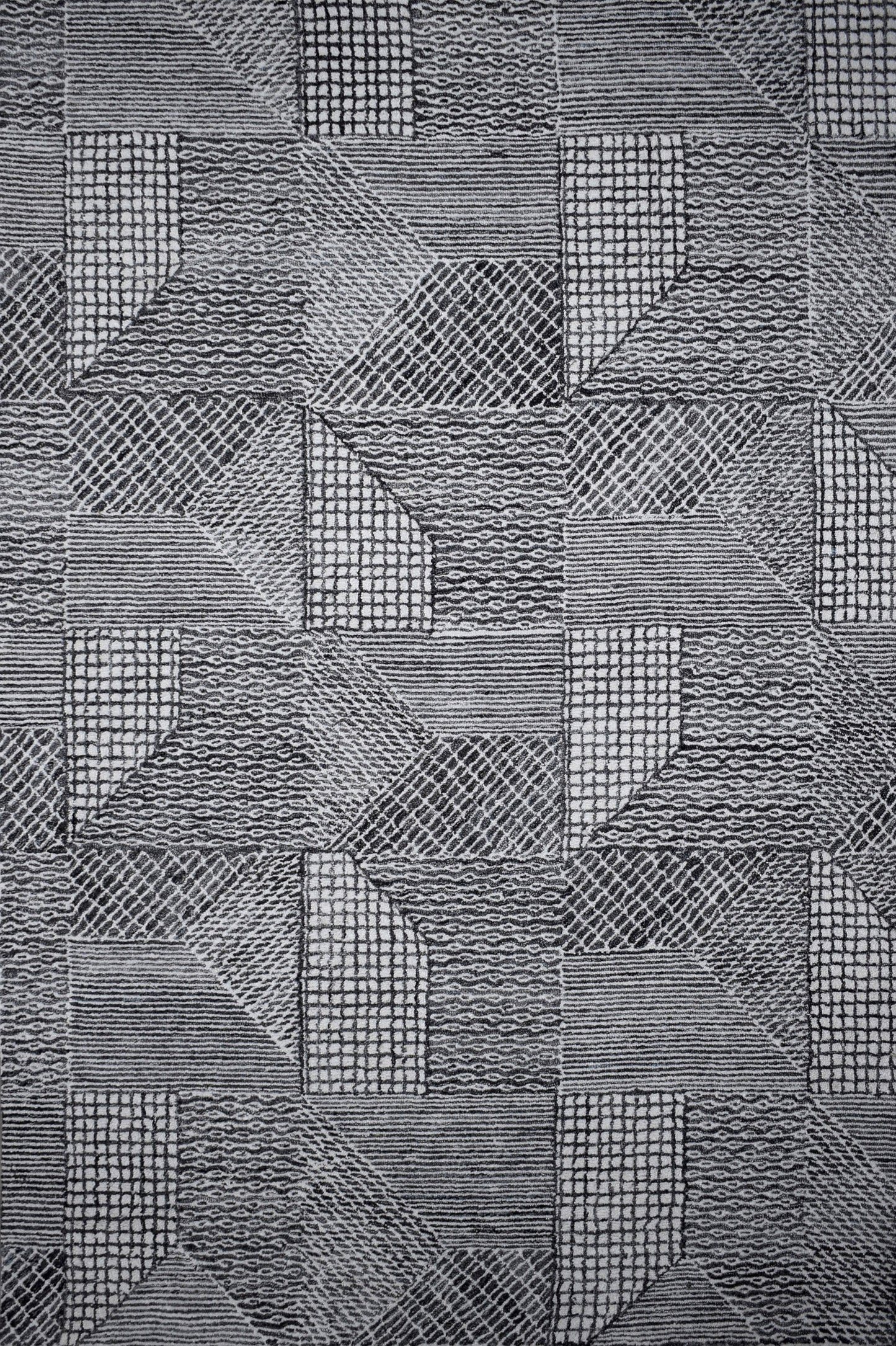 Finite Mosaics, Encrypted Transmission Area Rug, Ivory & Charcoal