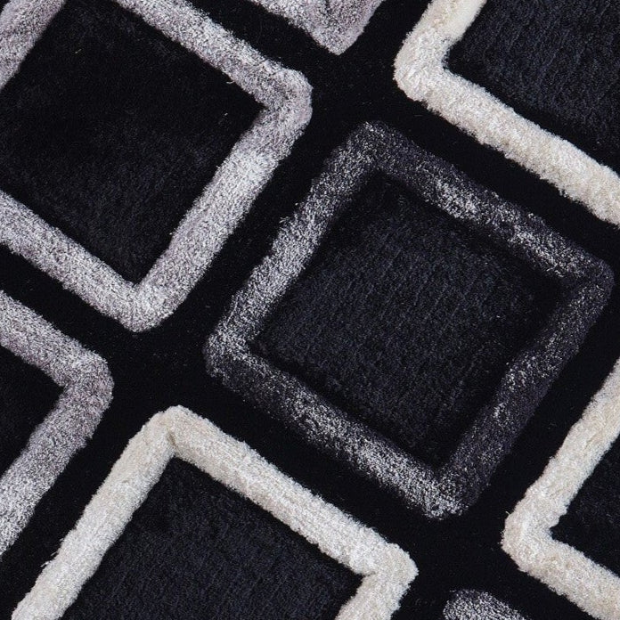 3D Oblique Grid Shag Area Rug, Gray
