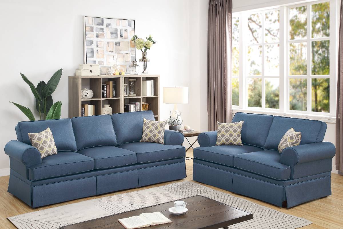 Madison 2-Piece Sofa and Loveseat Set, Blue Linenette