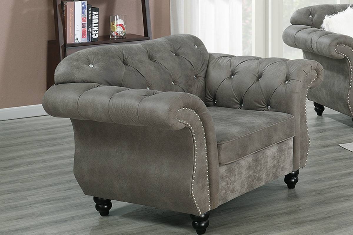 Crystal 3-Piece Sofa, Loveseat and Accent Chair Set, Weathered Gray Leatherette