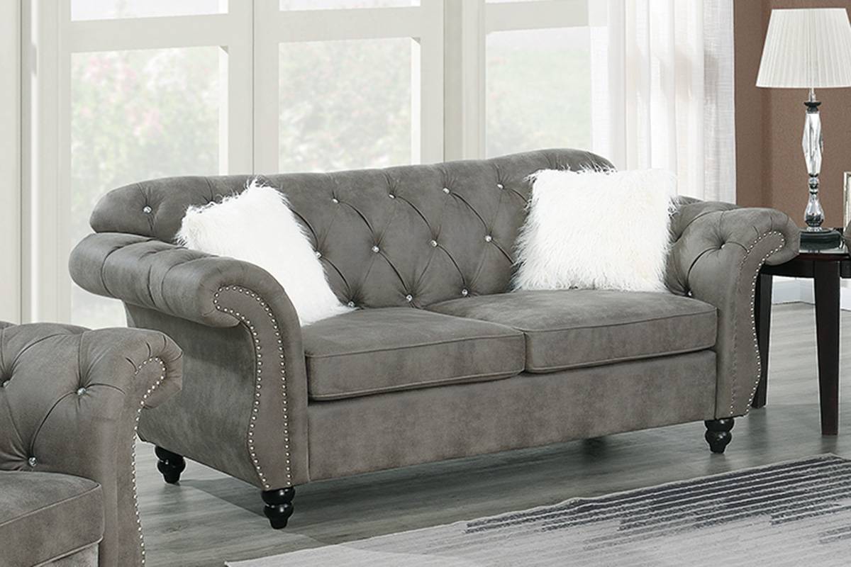 Crystal 3-Piece Sofa, Loveseat and Accent Chair Set, Weathered Gray Leatherette
