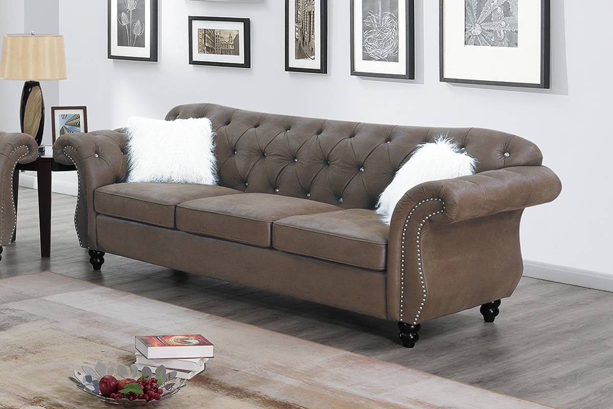 Crystal Sofa, Light Brown Leatherette