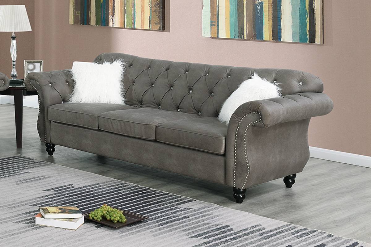 Crystal 3-Piece Sofa, Loveseat and Accent Chair Set, Weathered Gray Leatherette