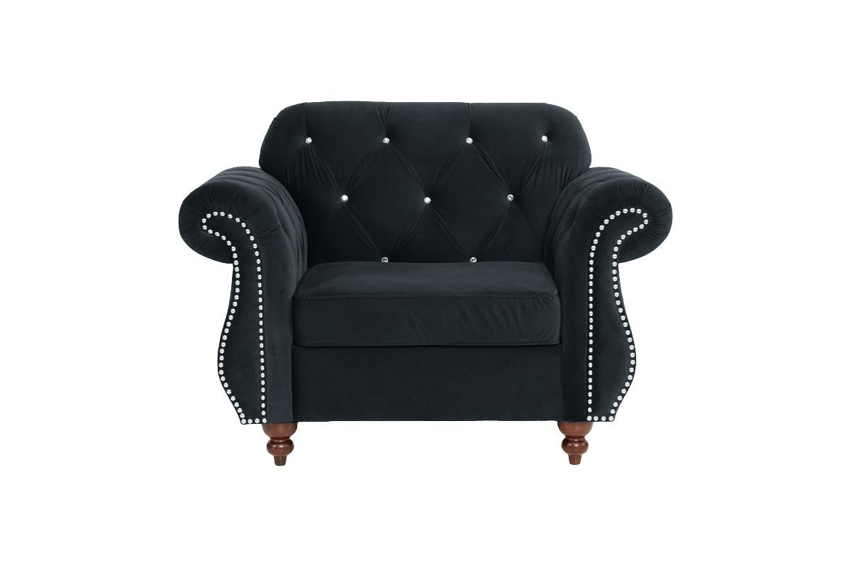 Crystal Accent Chair, Black Velvet