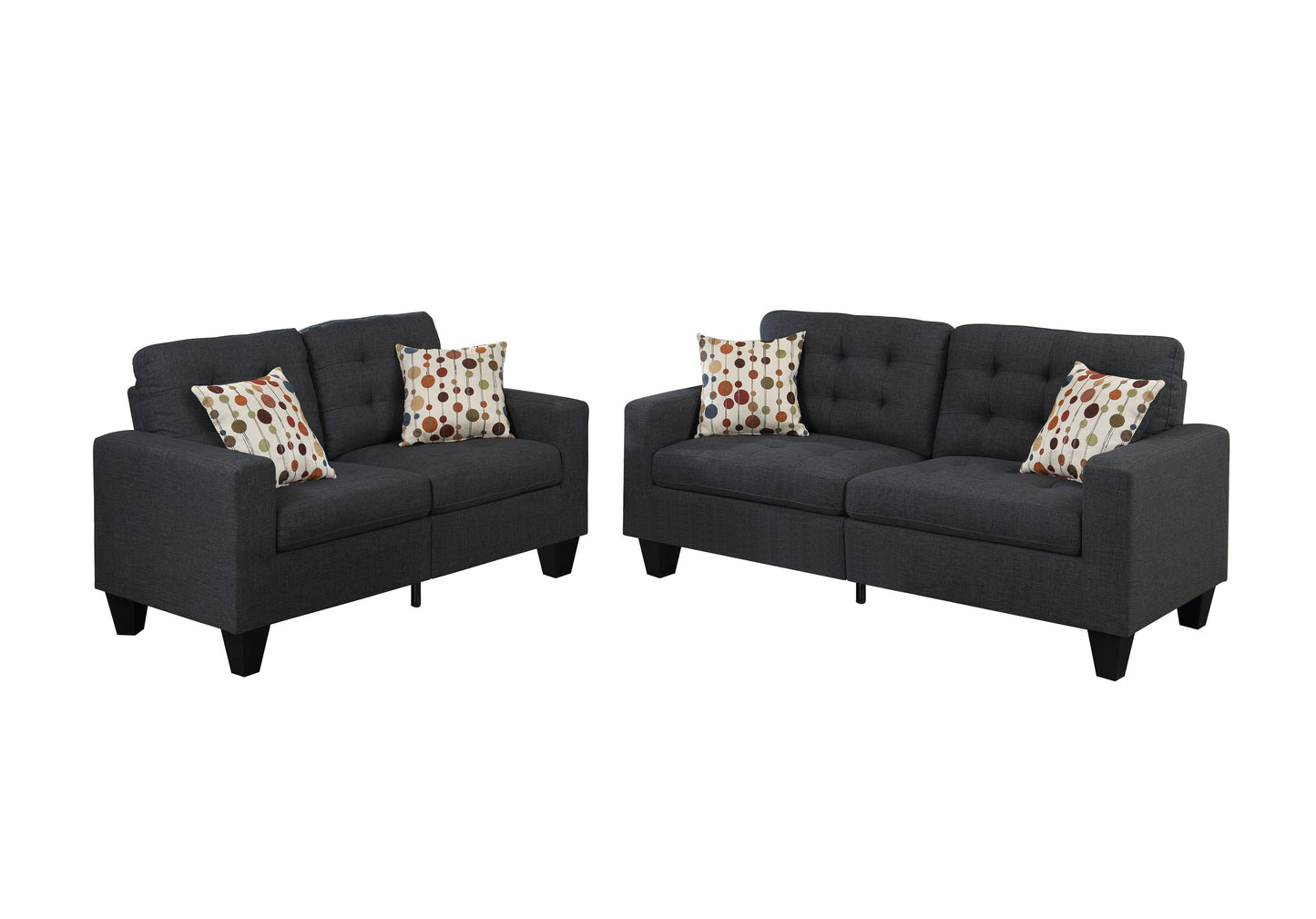 Megan 2-Piece Sofa and Loveseat Set, Ebony Linenette