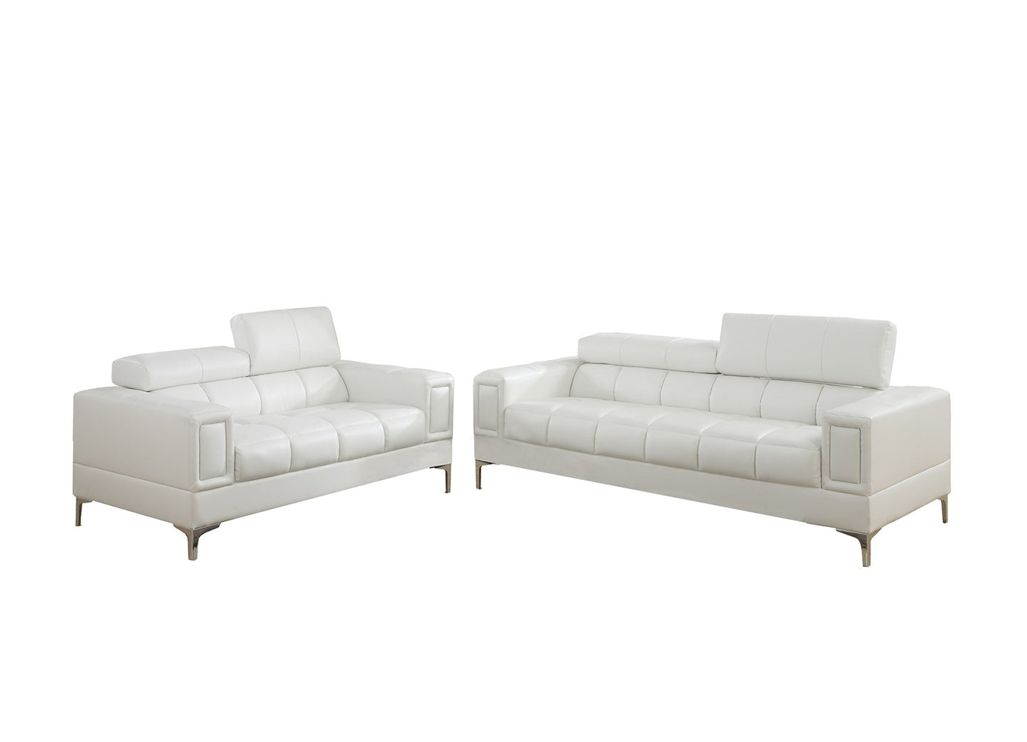Michelle 2-Piece Sofa and Loveseat Set w/ Adjustable Headrest, White Faux Leather