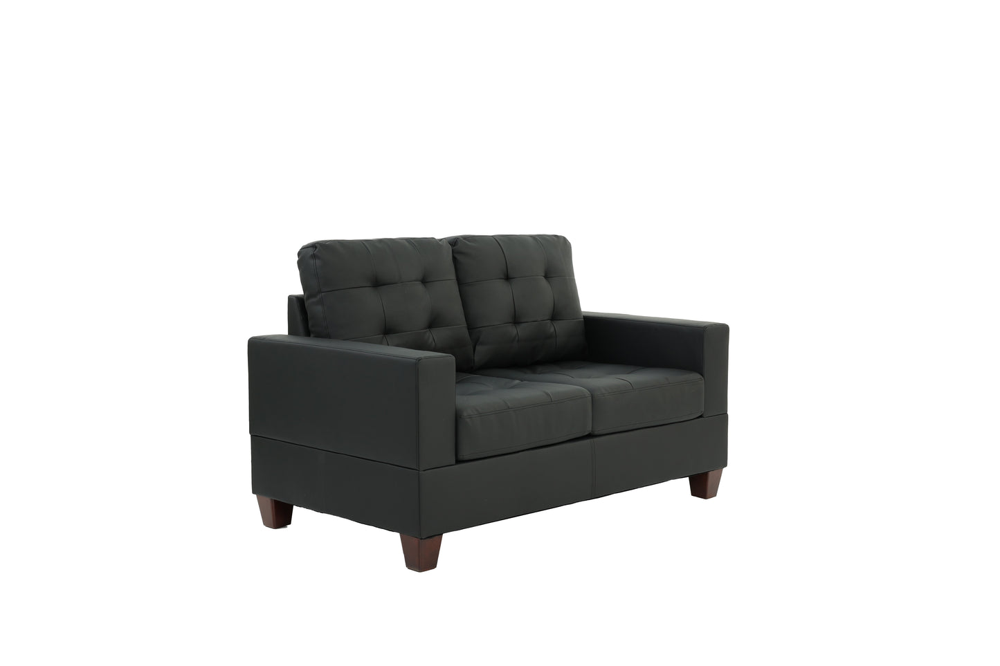 Chester 2-Piece Sofa and Loveseat Set, Black Faux Leather