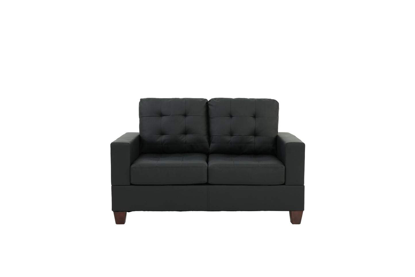 Chester 2-Piece Sofa and Loveseat Set, Black Faux Leather