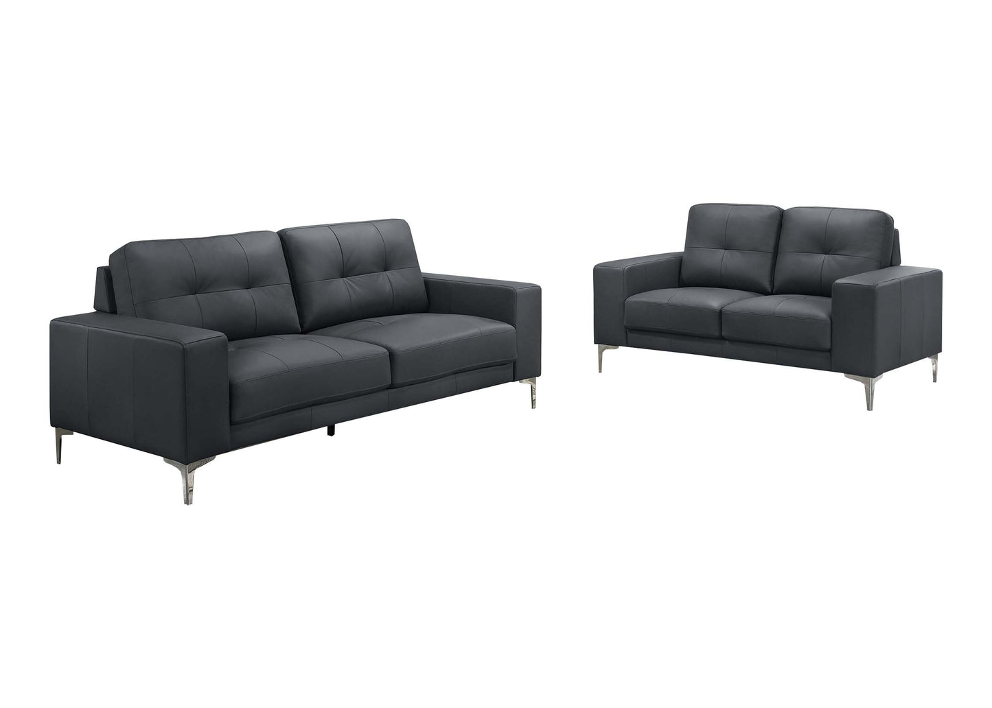 Lex 2-Piece Sofa and Loveseat Set, Black Leather
