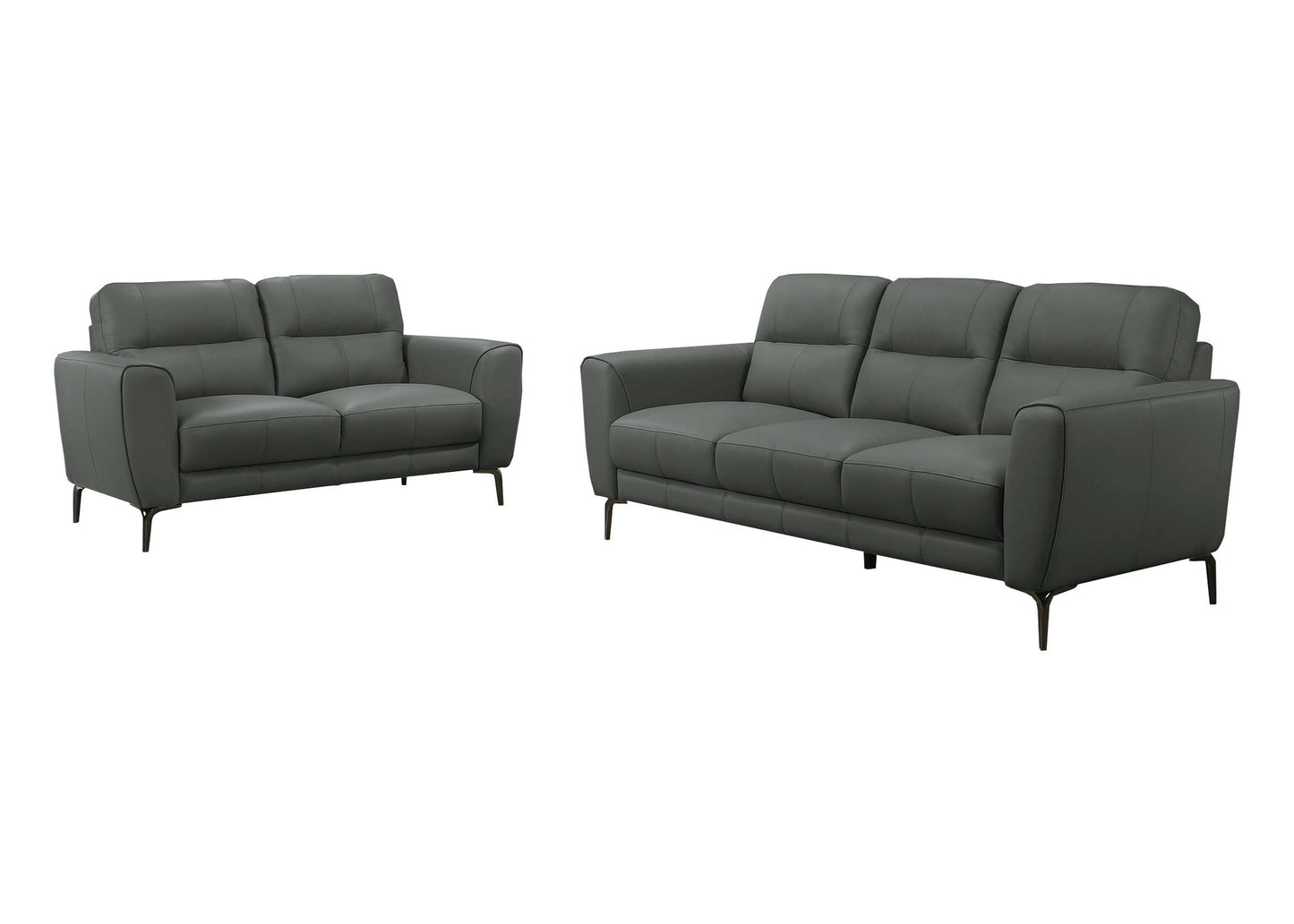 Vivienne 2-Piece Sofa and Loveseat Set, Anthracite Leather