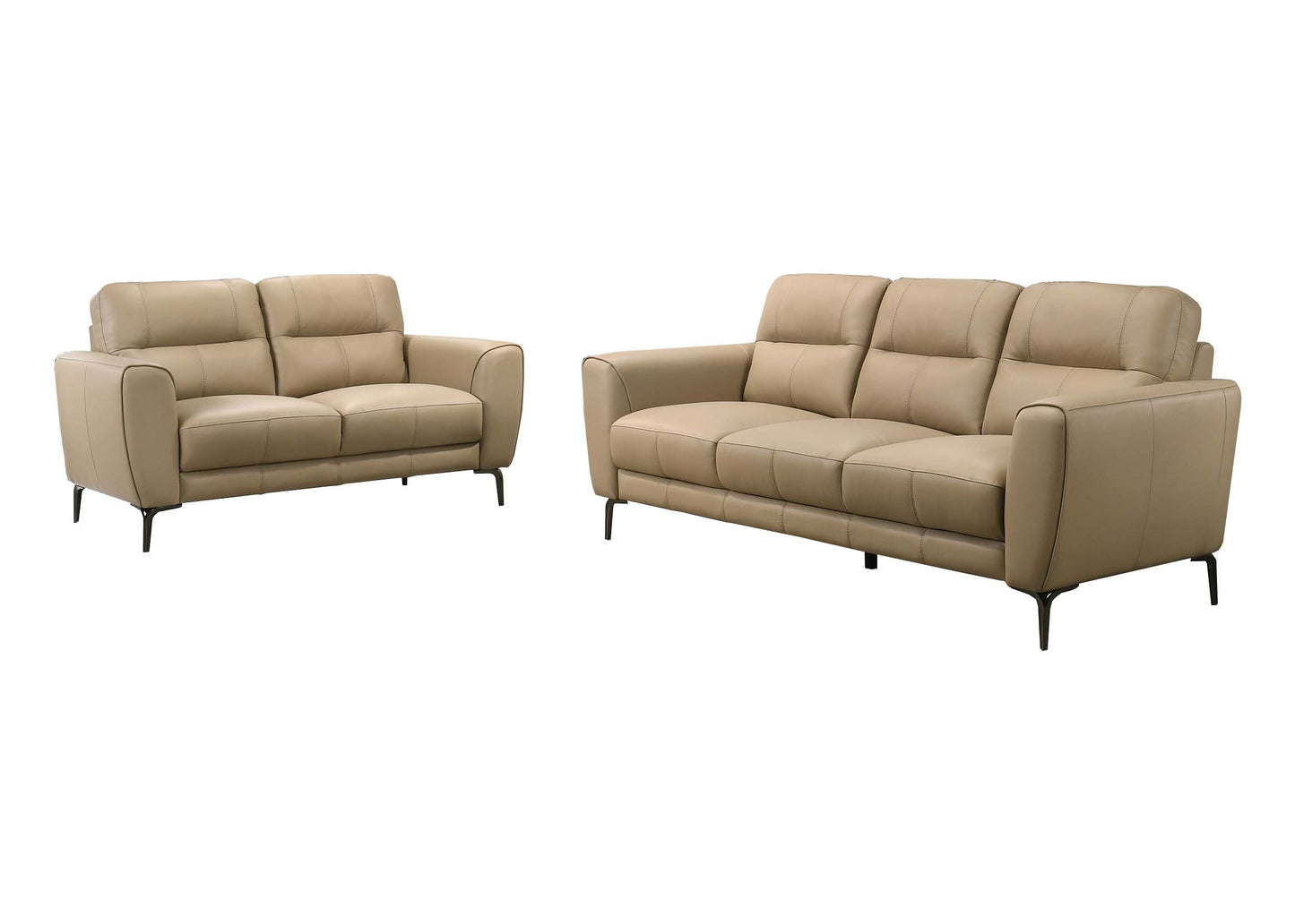 Vivienne 2-Piece Sofa and Loveseat Set, Tan Leather