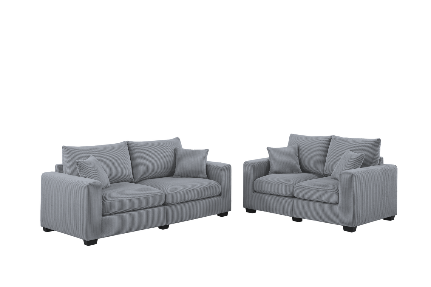 Raymond 2-Piece Sofa and Loveseat Set, Light Gray Corduroy