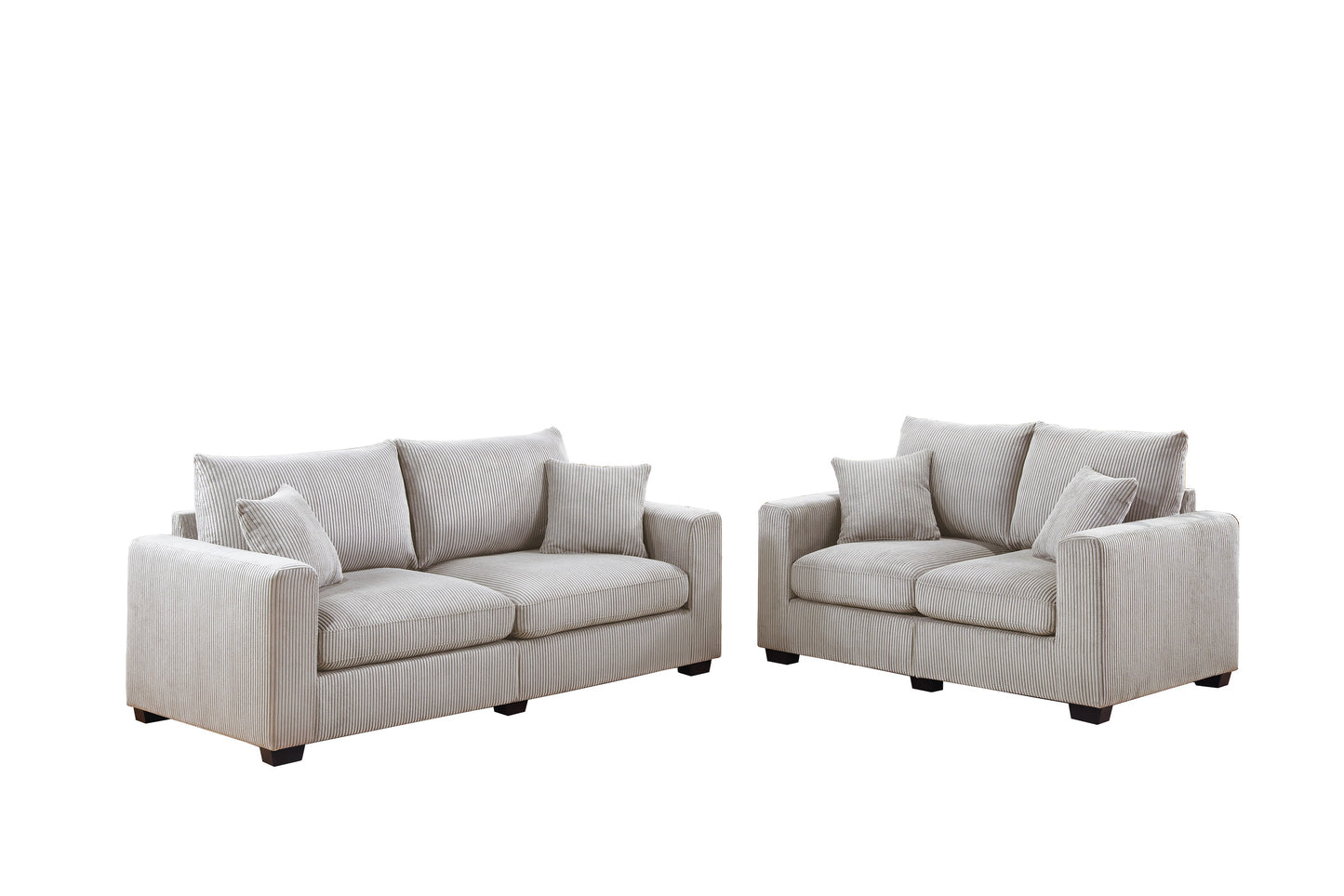 Raymond 2-Piece Sofa and Loveseat Set, Ivory Corduroy
