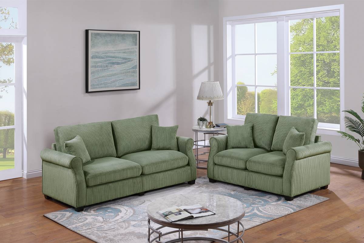 Ariela 2-Piece Sofa and Loveseat Set, Pistachio Corduroy