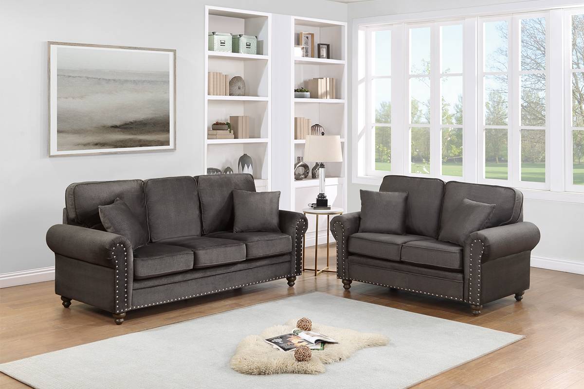 Heather 2-Piece Sofa and Loveseat Set, Coffee Velvet