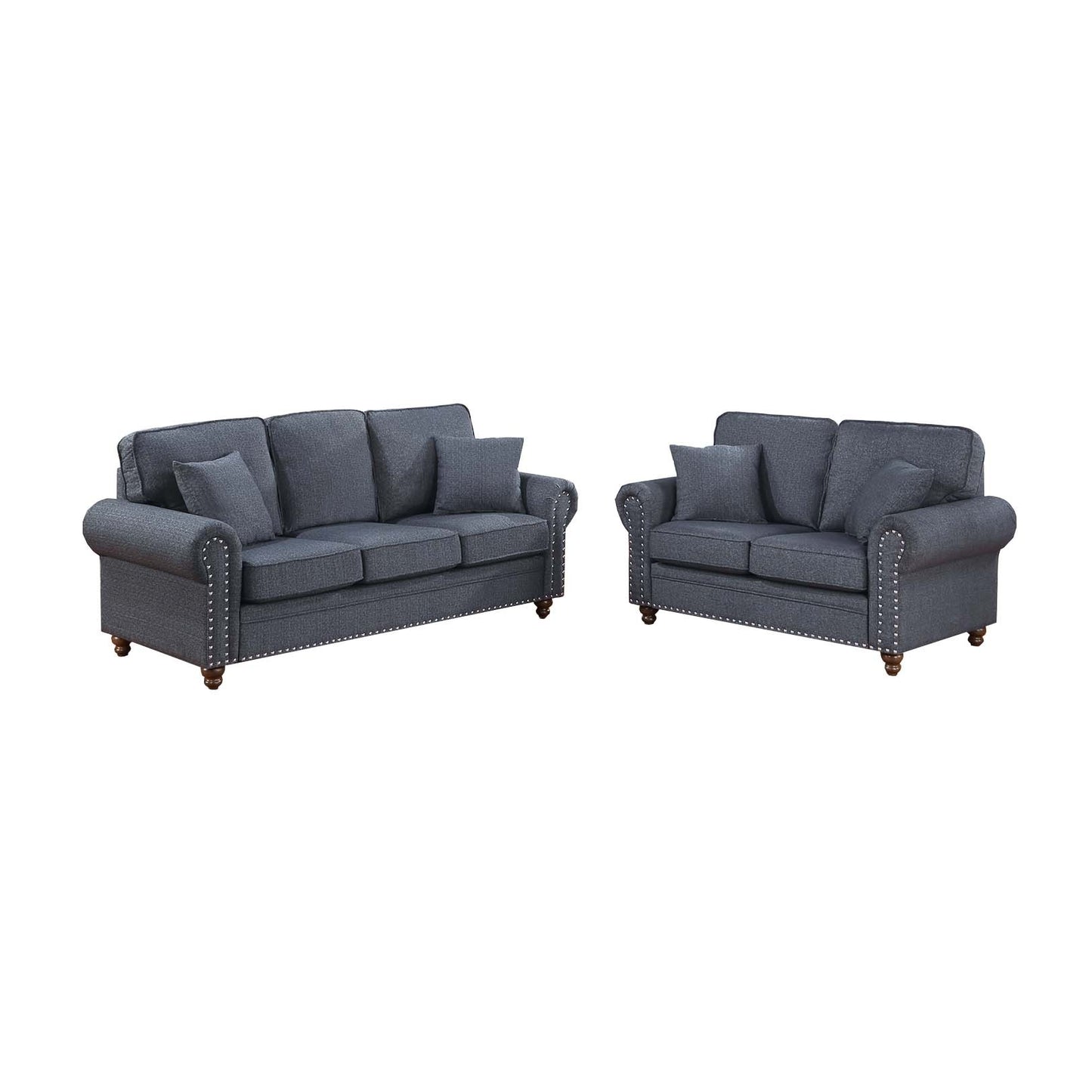Heather 2-Piece Sofa and Loveseat Set, Slate Fabric