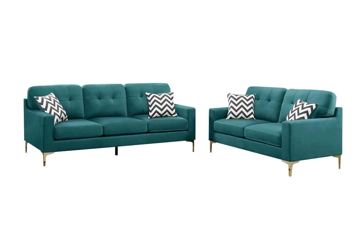 Roosevelt 2-Piece Sofa and Loveseat Set, Teal Velvet