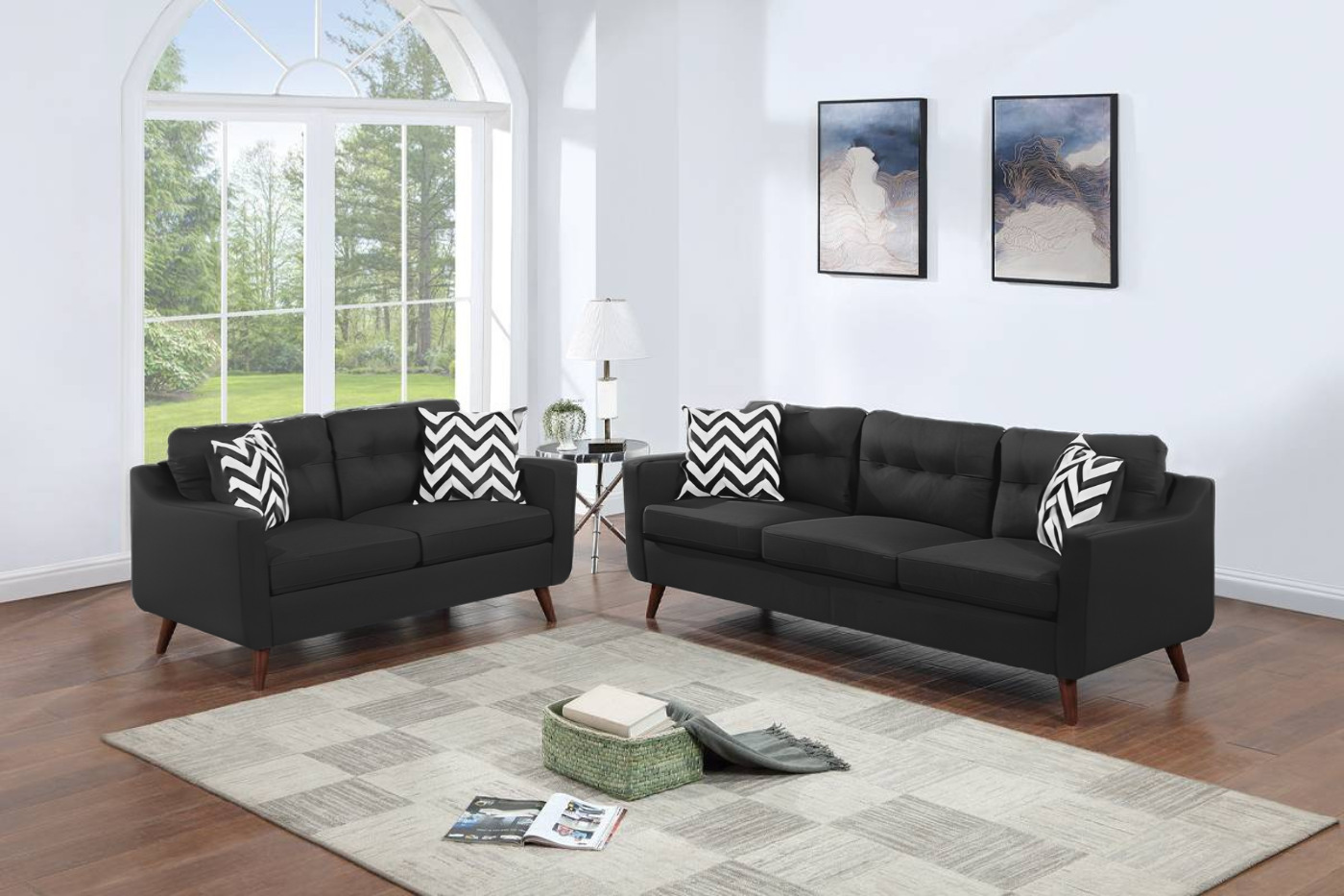 Leticia 2-Piece Sofa and Loveseat Set, Black Linenette