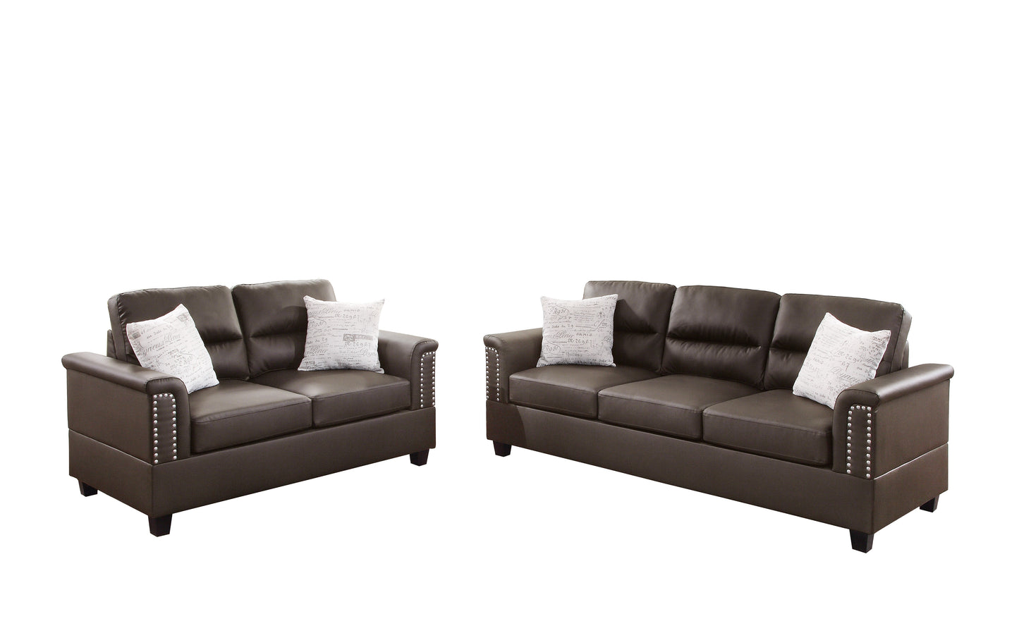 Kelly 2-Piece Sofa and Loveseat Set, Dark Brown Faux Leather