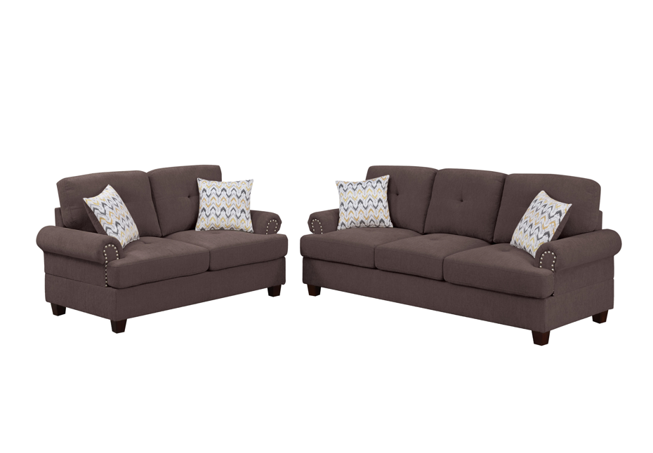 Olivia 2-Piece Sofa and Loveseat Set, Brown Chenille