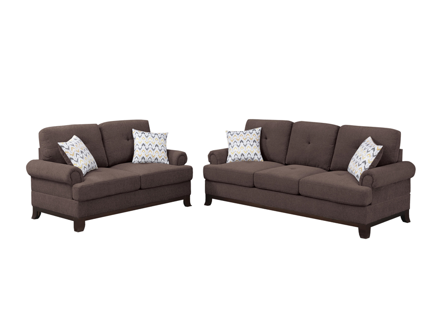 Oliver 2-Piece Sofa and Loveseat Set, Brown Chenille