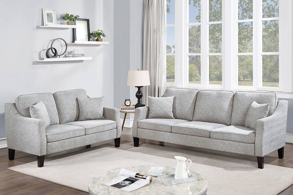 Cole 2-Piece Sofa and Loveseat Set, Ash Chenille
