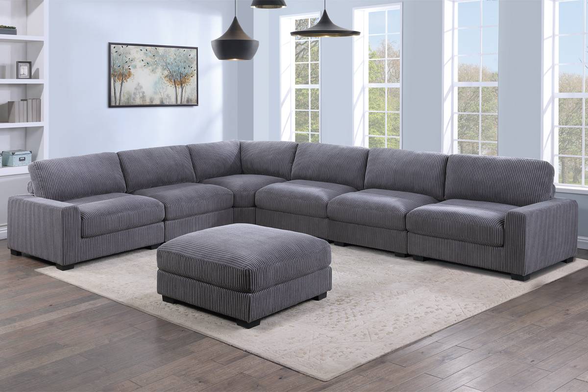 Winston 7-Piece L-Shaped Modular Sectional w/ Ottoman, Dark Gray Corduroy