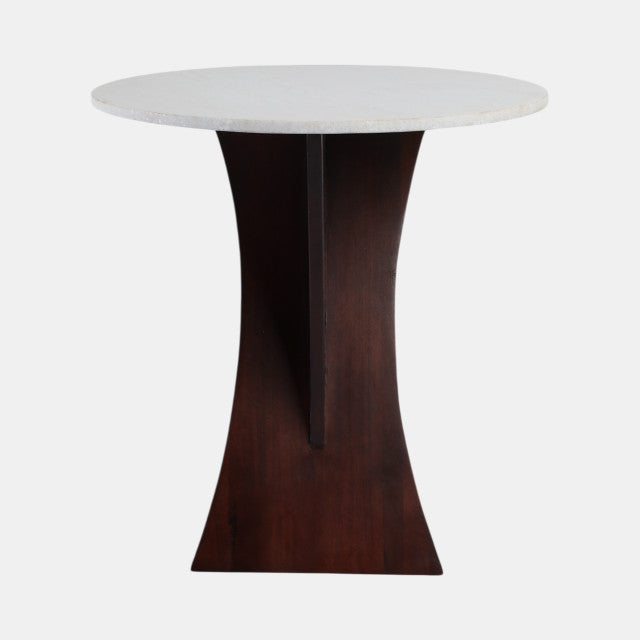 Criss Cross End Table, Espresso Acacia Wood w/ White Marble