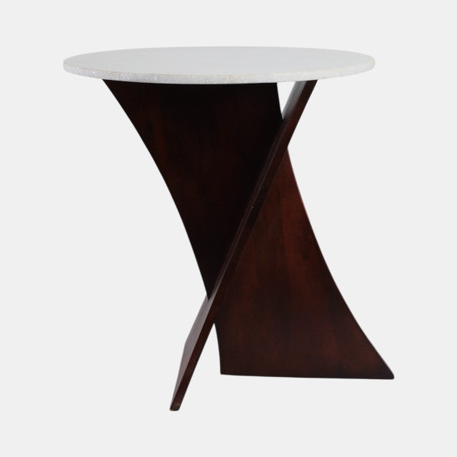 Criss Cross End Table, Espresso Acacia Wood w/ White Marble