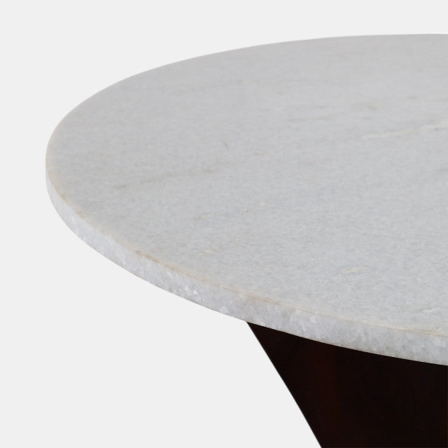 Criss Cross End Table, Espresso Acacia Wood w/ White Marble