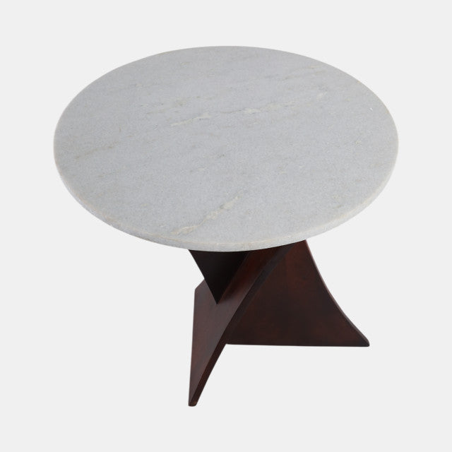 Criss Cross End Table, Espresso Acacia Wood w/ White Marble