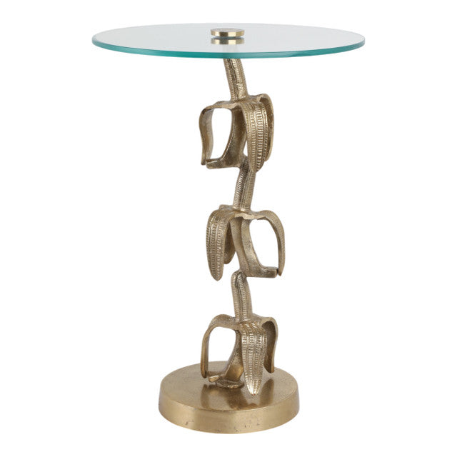 Bananas Side Table, Aluminum w/ Glass, Gold