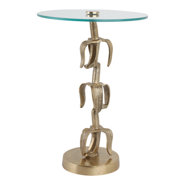Bananas Side Table, Aluminum w/ Glass, Gold