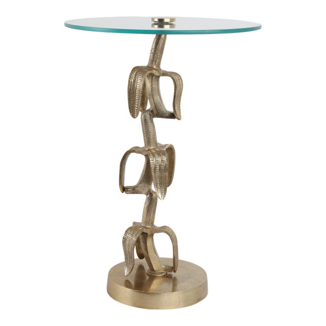 Bananas Side Table, Aluminum w/ Glass, Gold