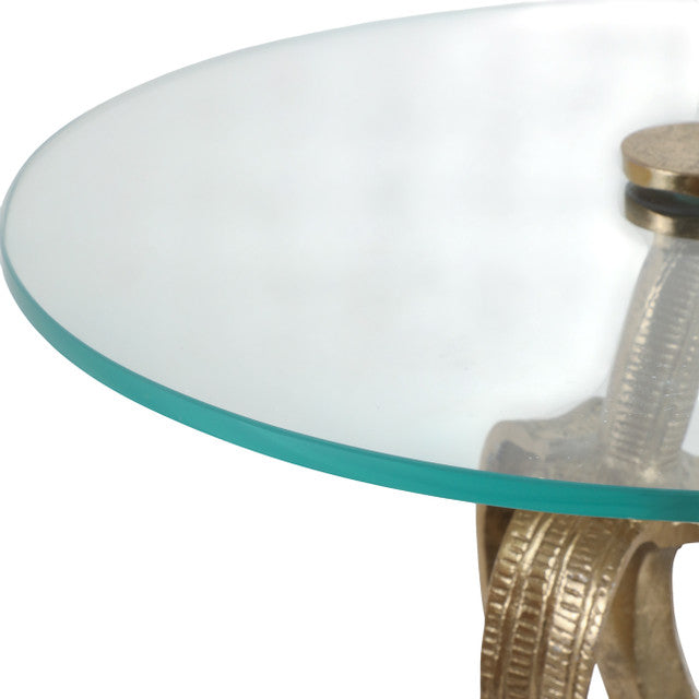 Bananas Side Table, Aluminum w/ Glass, Gold