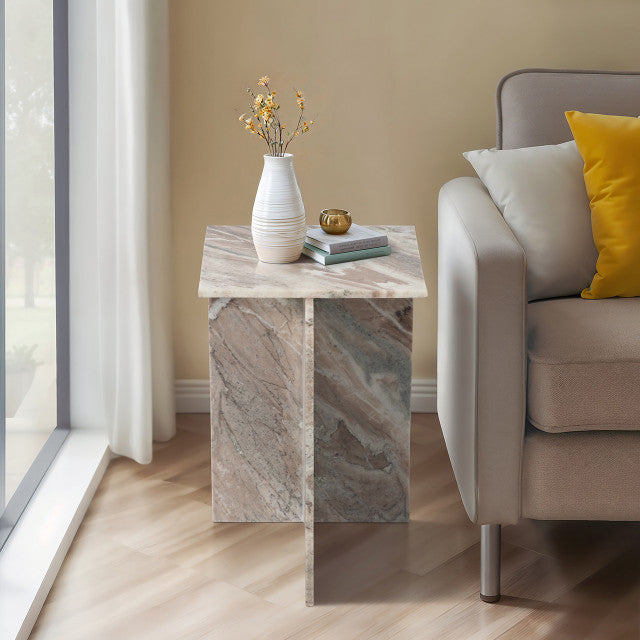 Torrento End Table, Marble, Brown