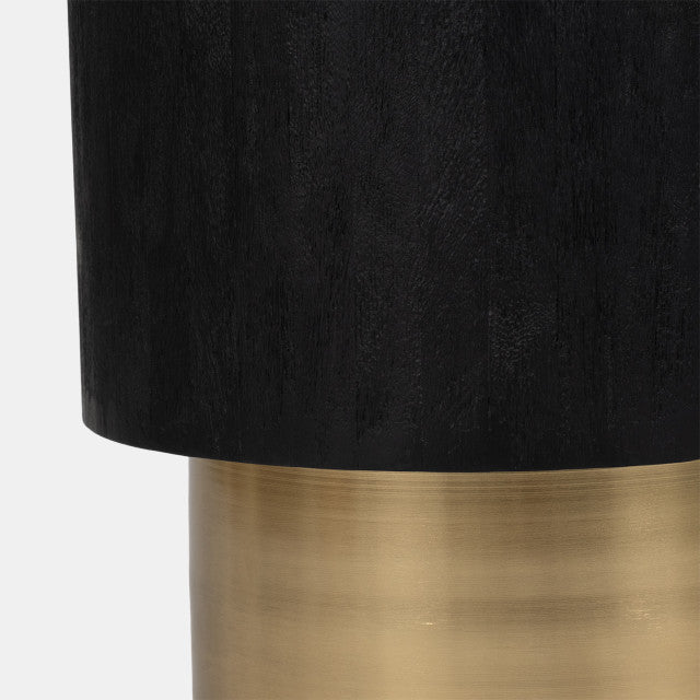 Drum Pedestal End Table, Black w/ White Marble and Golden Base