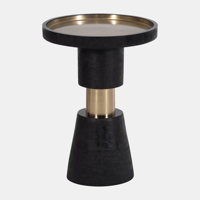 Banded Metal Side Table, Mango Wood, Black w/ Golden Accents