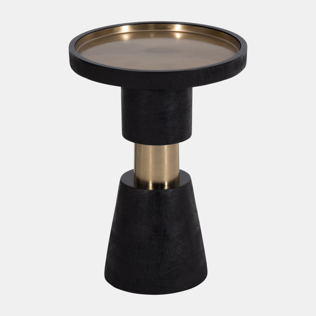 Banded Metal Side Table, Mango Wood, Black w/ Golden Accents