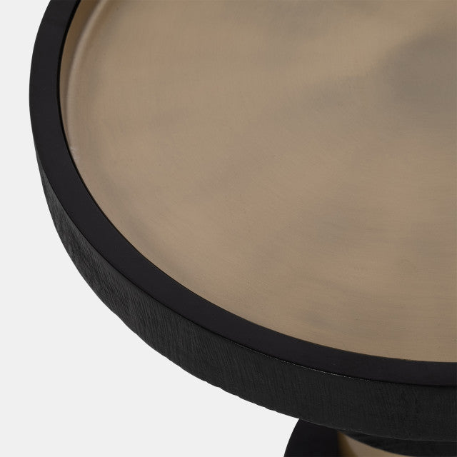 Banded Metal Side Table, Mango Wood, Black w/ Golden Accents