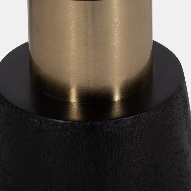 Banded Metal Side Table, Mango Wood, Black w/ Golden Accents